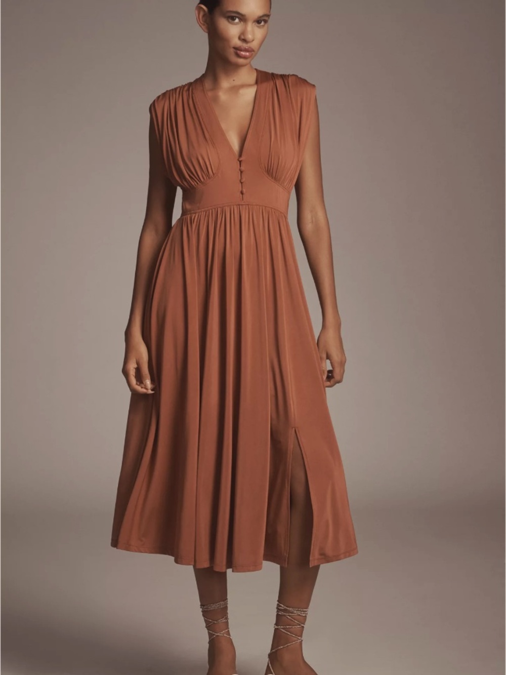 By Anthropologie Sleeveless V-Neck A-Line Midi Dress